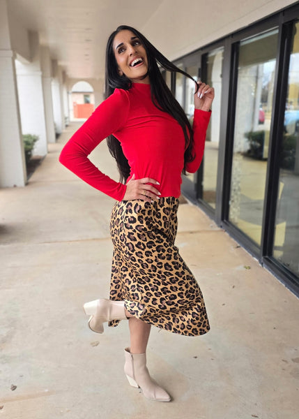 The Chase Leopard Print Midi Skirt
