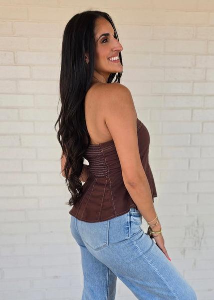Sometimes Yes Brown Strapless Top