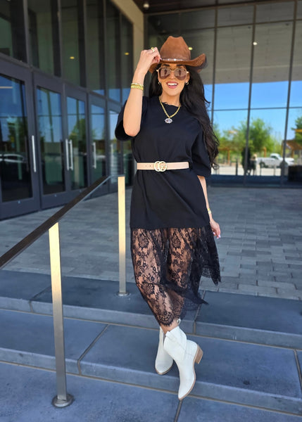 T-Shirt & Lace Black Oversize Dress