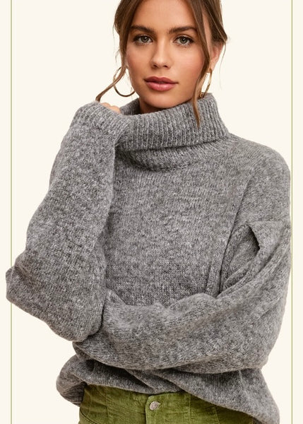 To Myself Heather Grey Turtleneck Sweater