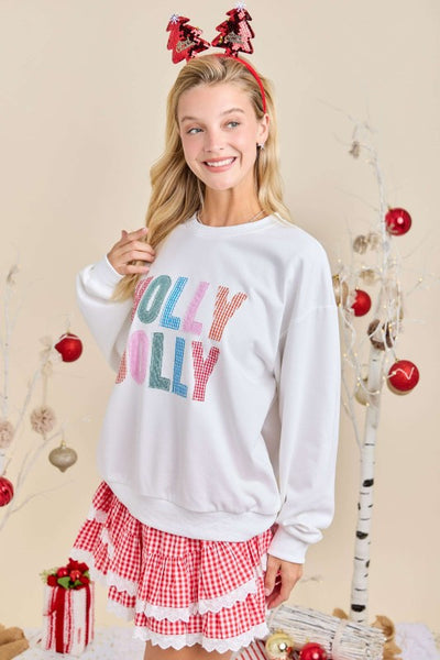 Holly Jolly White Multi Patched Sweatshirt
