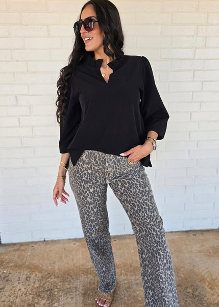Out Of Reach Black 3/4 Sleeve Top