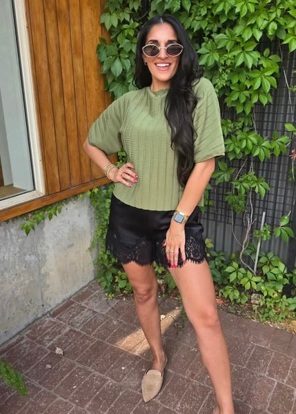 No Apologies Olive Green Ribbed Short Sleeve Top