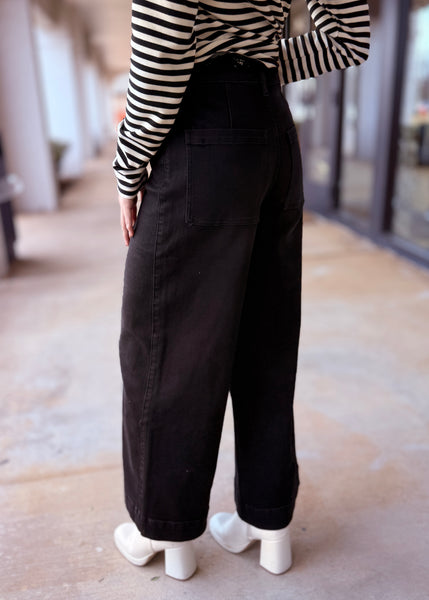Destiny Wide Leg Pin-Tuck Black Denim