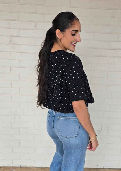 Walk This Way Black & White Polka Dot Bubble Hem Tee