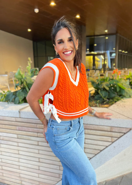 Let's Do This Orange/ White V Neck Sweater Vest