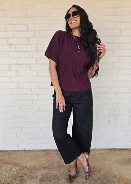 No Apologies Burgundy Ribbed Short Sleeve Top