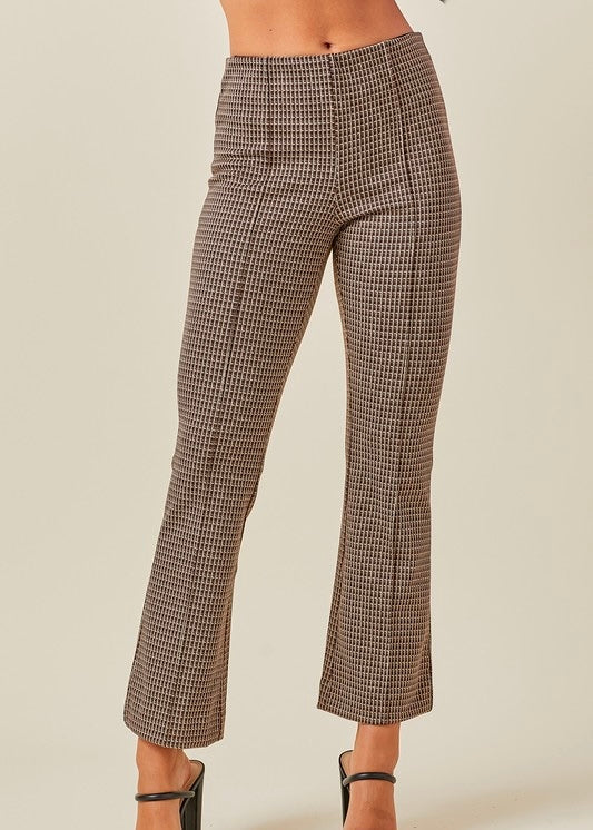 Fit and Flare Brown Checkered Knit Pants