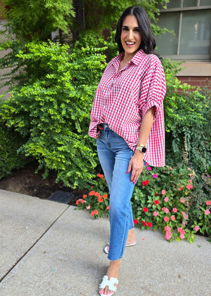 Lack Of Time Red & White Gingham Oversized Shirt