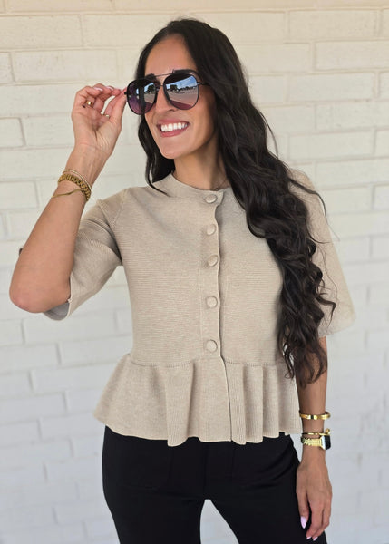 Daydreamer Beige Short Sleeve Sweater