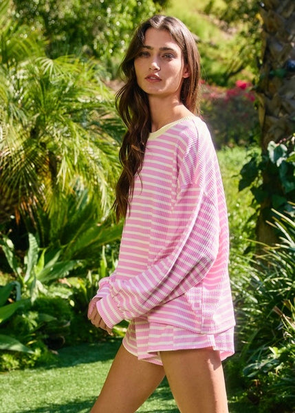 Ice Cream Date Pink & Yellow Striped Short Set