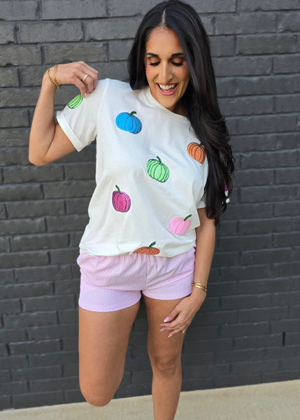 Pumpkin Party Sequin Colorful Pumpkin Tee