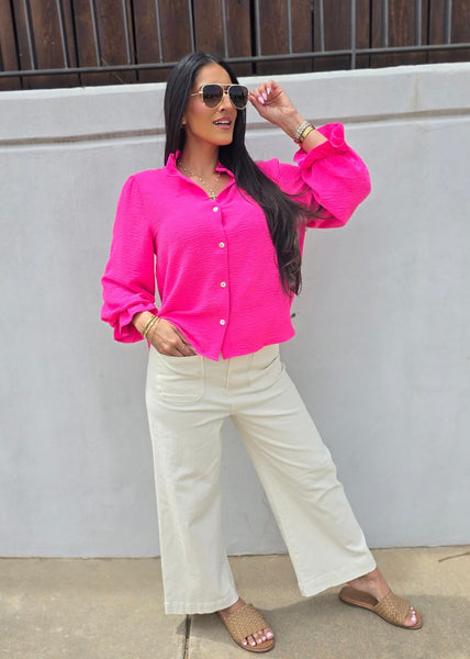 Ordinary Days Hot Pink Button Up Top