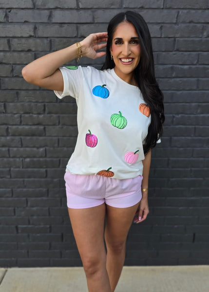 Pumpkin Party Sequin Colorful Pumpkin Tee