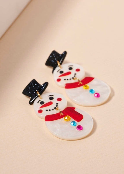 Snowman Acetate Dangle Earrings
