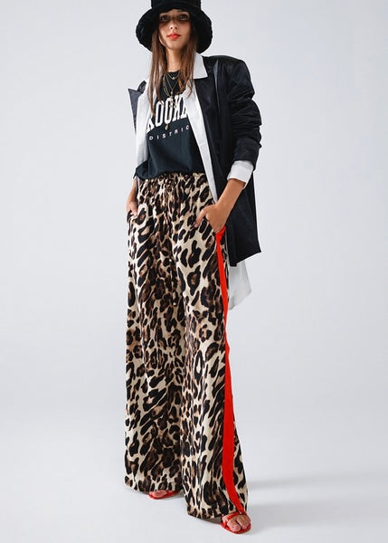 Wandering Eyes Leopard Pant With Red Side Stripe