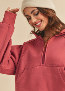The Scuba Half Zip Sweatshirt - Berry – Pink Attitude Boutique