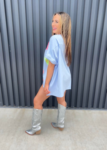 This Ain't Texas Blue Sequin Cowboy Boot Loose Fit Top
