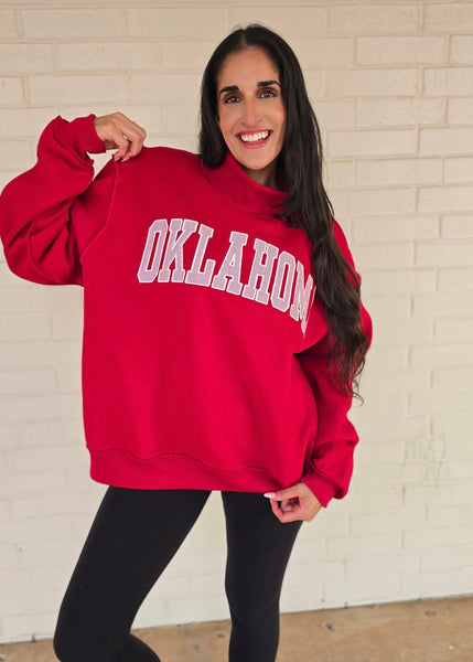 Crimson Oklahoma Mock Neck Sweatshirt