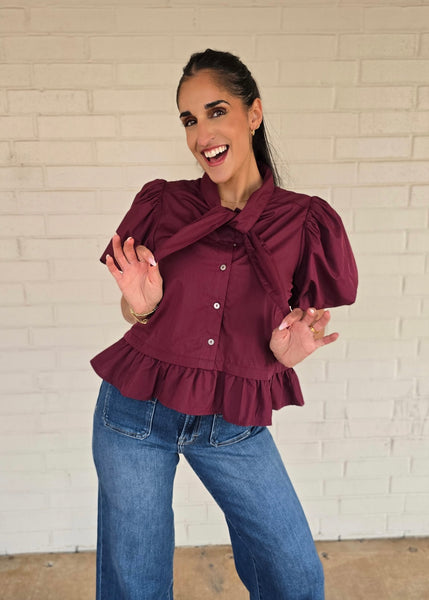 Make No Mistake Burgundy Babydoll Top
