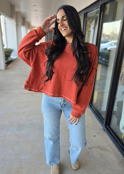 Don't Overlap Open Back Oversized Rust Top