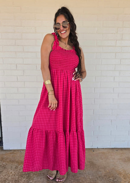 Let It Be Pink & Red Gingham Maxi Dress