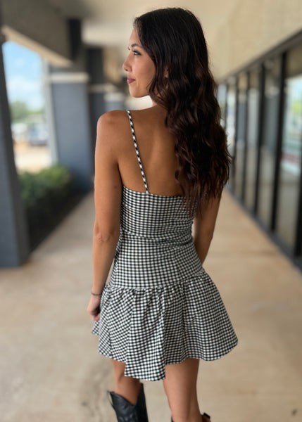 Don't Mind If I Do Black & White Gingham Mini Dress