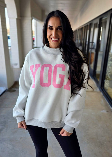 "Pilates/Yoga"  Reversible Oversized Mock Neck Sweatshirt