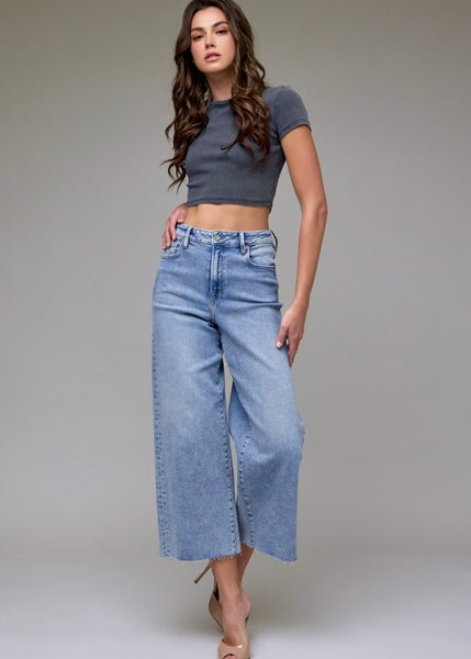 Lucy Light Wash Cropped Wide Leg Jeans