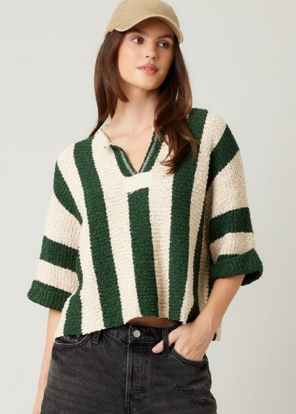 It's Giving Fall Vibes Hunter Green Striped Sweater