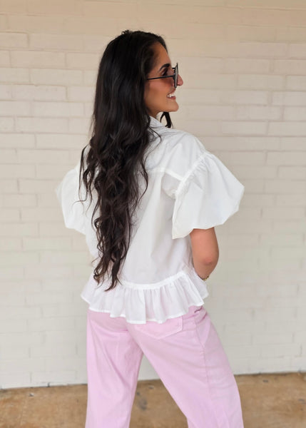 Let There Be Sunshine White Baby Doll Top