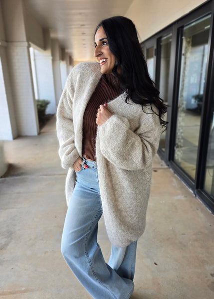 Staying Cozy Brushed Oversized Oatmeal Cardigan