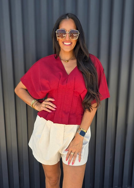 Lesson Learned Burgundy V Neck Top