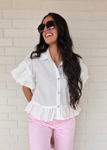 Let There Be Sunshine White Baby Doll Top