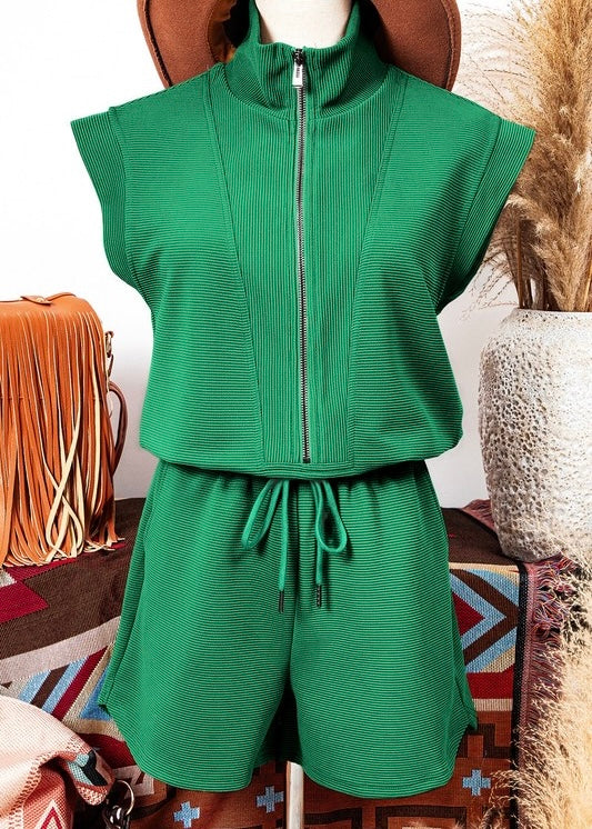 Let's Get Away Green Textured Romper