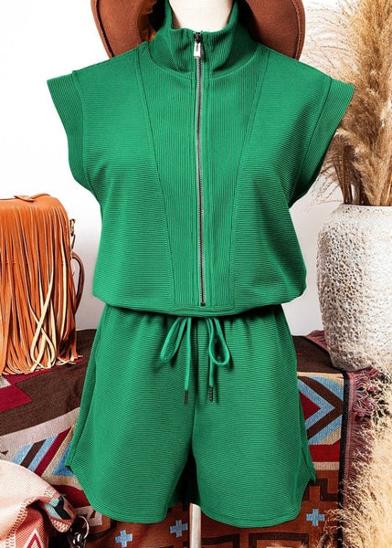 Let's Get Away Green Textured Romper