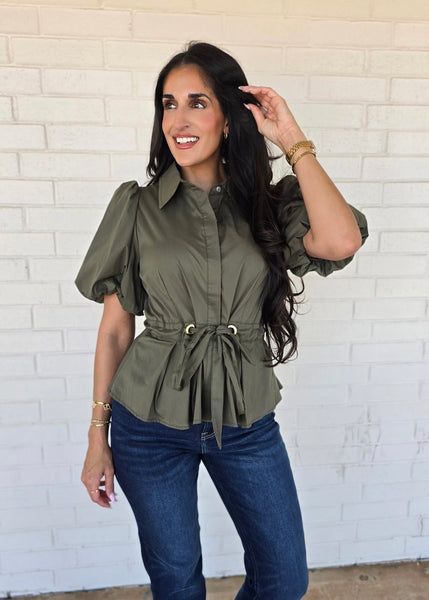 Bubbly Things Olive Tie Waist Top