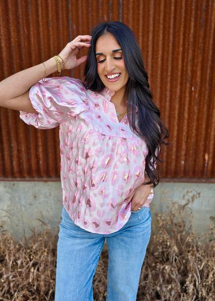 Pleasantly Pink Bubble Sleeve Top