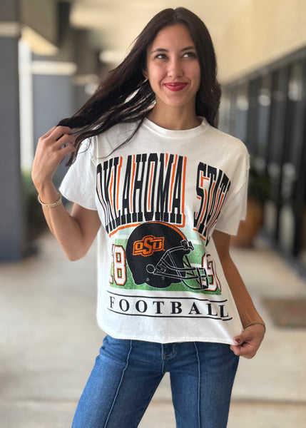 Oklahoma State University Rhinestoned Helmet Stadium Tee