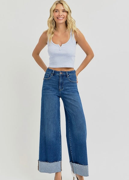 Far Out High Rise-Crop Wide-Cuffed Jeans