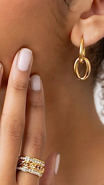 Gold Double Hoop Dangle Earrings