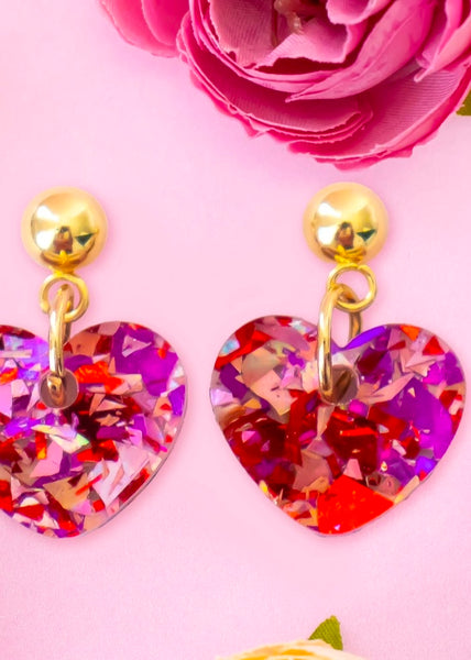 Small Red & Pink Heart Earrings