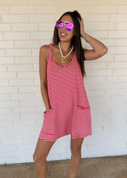 The Weekend Sporty Red Striped Mini Romper Dress