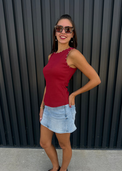 To Be Happy Burgundy Stud Tank