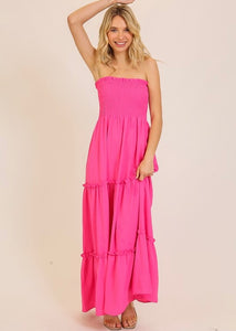 Relax And Enjoy Hot Pink Strapless Maxi Dress