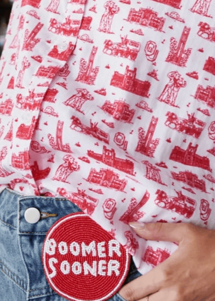 Boomer Sooner Beaded Button