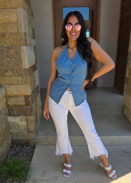Memory Lane Chambray Button Up Halter Top