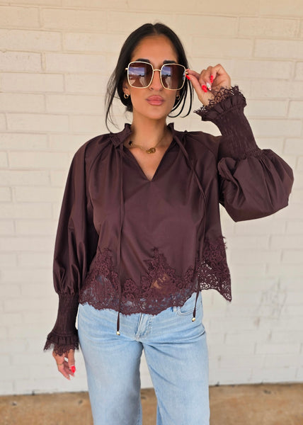 Made For Me Brown & Lace Long Sleeve Top