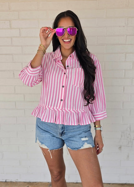No Strategy Pink & White Striped Top