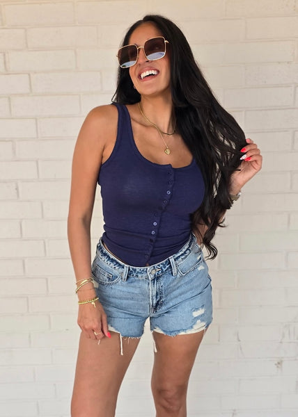 So Sweet Navy Button Up Tank Top